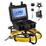 Portable inspection camera system with monitor and accessories for plumbing drain unclogging by Marc Francis Plumbing.